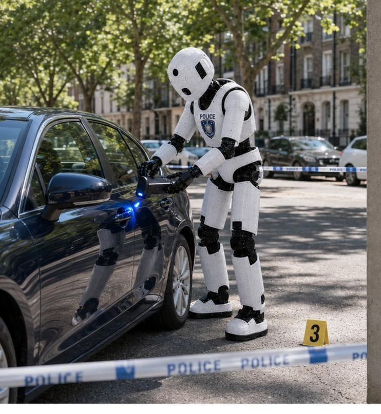 Robot documenting evidence at a cordoned street scene